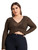 Floerns Women's Plus Size V Neck Lettuce Trim Long Sleeve Mesh Crop Top T Shirt Brown 2XL