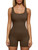 TOB Women's Yoga Rompers Workout Ribbed Square Neck Sleeveless Tank Tops Sport Romper Coffee