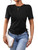 SOLY HUX Womens Summer Tops 2023 Tie Side Ruched T Shirts Short Sleeve Casual Basic Fitted Tees Solid Black M