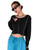 Cozyease Women's Casual Long Sleeve Scoop Neck T Shirt Ribbed Knit Crop Tee Top Black S