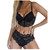 Women's Lace Lingerie Bra and High Waist Panty Set Sexy Pajamas Lingerie Set Babydoll Sleepwear 2 Piece Nightwear Outfits(D Black,3X-Large)