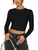 REORIA Women's Sexy Trendy Crew Neck Cropped Sweater Fall Long Sleeve Ribbed Knit Pullover Slim Fit Casual Basic Crop Tops Black Small