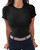 Roselux Women Crew Neck Ribbed Fitted Tight Tshirt Short Sleeve Shirt Basic Knit Top(3695,Black-M)