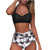 High Piece Print Set Halter Swimsuit Waist Women Vintage Two Bikini Retro Ruched Swimwears Junior Bathing Suits Shorts Black