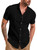 JMIERR Mens Cuban Camp Guayabera Shirts Linen Casual Short Sleeve Button Down Shirt Band Collar Summer Beach Tops Linen Cotton Shrits, US52(3XL), A Black