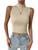 SHENHE Women's Mock Neck Ribbed Knit Fitted Basic Crop Tank Sleeveless Turtleneck Top Apricot Medium