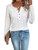 Cozyease Women's Eyelet Embroidery Half Button Front Tee Top Long Sleeve Casual Plain Solid Shirt Top White L