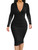 BEAGIMEG Women's Sexy Bodycon Long Sleeve Ruched Deep V Neck Solid Party Club Midi Dress Black