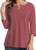 3/4 Sleeve Raglan Shirts for Women Color Block Henley Blouse Button Tunic Tops B-Wine Red L