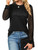 Blooming Jelly Women's Waffle Knit Tops Dressy Business Casual Blouses Elegant Black Lace Long Sleeve Work Shirts 2023 Fall Clothes (Black,Medium)