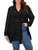 MakeMeChic Women's Plus Size Chiffon Button Down Blouse Long Sleeve High Low Button Up Shirt Black 3XL