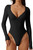 QINSEN Black Bodysuit for Women Sweetheart Neckline Long Sleeve Double Lined Shirt Tops M