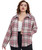 TIYOMI Plus Size Tops for Women Long Sleeve Blouses Button Down Oversized Pink Plaid Tee Loose Fit Shirts Fall Winter Flannel Shacket Jacket Gingham Christmas Shirts XL 14W 16W