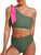 Swmmer Liket Women High Waisted Bikini One Shoulder Swimsuit Two Piece Bathing Suit Cutout Bow Tie Swimwear Green