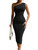 LAGSHIAN Women's Sexy Bodycon One Shoulder Sleeveless Ruched Midi Club Party Dress Black