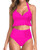 Tempt Me Hot Pink Women Two Piece High Waisted Bikini Sets Halter Push Up Swimsuits Tummy Control Bathing Suits XL