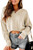 Tankaneo Women's V Neck Cropped Sweater Long Sleeve Crop Top Cable Knit Oversized Pullover Sweater Apricot