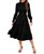 KOJOOIN Women's Ruffle Mock Neck Long Sleeve Smocked Midi Dress Casual Floral Print Elastic Waist Tiered Long Dress Black M