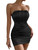 LYANER Women's Satin Strapless Tube Corset Ruched Bodycon Party Sexy Mini Dress Black Medium
