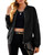 Zeagoo Women's Faux Suede Bomber Jacket Casual Short Zip Up Coat Biker Moto Jacket Black Small