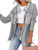 Cnkwei Waffle Knit Shacket Womens Shacket Jacket with Pockets Casual Button Down Shirt Tops Grey