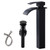 VAPSINT Tall Bathroom Vessel Sink Faucet Matte Black,Waterfall Faucet for Bathroom Sink Single Handle Vessel Faucet Single Hole Vanity Mixer Bowl Tap with Overflow Pop Up Drain