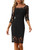 Allegra K Lace Dress for Women's Elegant 3/4 Sleeve Square Neck Bodycon Cocktail Dresses Large Black