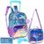 JSMNIAI Mermaid Rolling Backpack for Girls Backpacks with Wheels Kids Luggage with Lunch Box Pencil Case for Elementary Girls