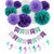 Purple Teal Mermaid Party Supplies Mermaid Teal Purple Tissue Pom poms Glitter Paper Garland Teal Purple Happy Birthday Banner Mermaid Birthday Decorations Mermaid Under the Sea
