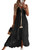 CUPSHE Women's Summer Slip Boho Maxi Dress Lace Up Tassel V-Neck Flare Ruffle Beach Dresses Black,L