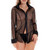 Ruzishun Sheer Mesh Button Shirt Women's Chiffon Shirt Long Sleeved See-Through Blouse Black-L
