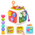 JoyCat 7 in1 Montessori Activity Cube Toddler Developmental Learning Toy Baby Sensory Shape Sorter Colorful Cube with 6 pcs Colorful Stacking Blocks Preschool Educational Toy for Boy Girl