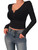SOLY HUX Women's Y2k V Neck Long Sleeve Crop Top Button Front Tee T Shirt Plain Black M