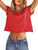 Carpetcom Women's Workout Crop Tops Casual Short Sleeve Drop Shoulder Boxy T-Shirts Roll Hem Basic Crop Tshirt Red