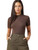 Floerns Women's Basic Mock Neck Short Sleeve Solid Rib Knit Tops Tee Shirts Chocolate Brown M