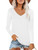 Elesomo Long Sleeve Tee Shirts for Women Vneck Tshirts Cotton Tops, White XL Elesomo Long Sleeve Tee Shirts for Women Vneck Tshirts Cotton Tops, White XL