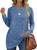 AGFIUYTNL Women's Long Sleeve Crew Neck Loose Fit Casual Comfy Tunic Sweatshirts, Blue, X-Large