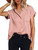 Meetrendi Women's Button Down Shirts Solid Blouse Batwing Short Sleeve Tops with Pockets Pink