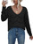 EVALESS Long Sleeve Sweater for Women Fall Outfits Business Casual Clothes Cable Knit Top 2023 Trendy V Neck Blouses for Women Dressy Crochet Sweaters Oversized Summer Pullover Sweater, Black, X-Large