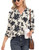 VIISHOW Womens Blouse Loose 3/4 Sleeve Shirts Casual V Neck Work Chiffon Blouses Top Floral White Medium