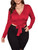 Floerns Women's Plus Size V Neck Long Sleeve Wrap Knot Front T Shirt Crop Top Red 1XL