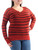 DKNY Womens Red Sheer Striped Long Sleeve V Neck Top Size: M