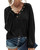 BTFBM Women Waffle Knit Shirts V-Neck Long Sleeve Casual Slouchy Loose Blouses Plain Faux Button Lightweight Pullover (Black, Small)