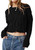 Imily Bela Womens Cropped Sweaters Cable Knit Chunky Fall Crew Neck Casual Loose Long Sleeve Pullover Crop Tops Black