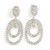 Large Clear Crystal Oval Hoop Earrings In Rhodium Plating - 8cm Length