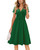 Newshows Women's Summer Short Sleeve V-Neck Faux Wrap Casual Midi Dress with Pockets(Green,Large)