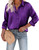Chigant Women's Satin Silk Long Sleeve Button Down Shirt Formal Work Blouse Top (Purple,Medium)