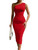 LAGSHIAN Women's Sexy Bodycon One Shoulder Sleeveless Ruched Midi Club Party Dress Red