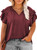 Eytino Womens Plus Size Ruffle Short Sleeve Tee Shirts Casual V Neck Drawstring Blouse Tops,3X Red