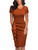 Knitee Women's Retro 50s Style V Neck Ruffle Party Cocktail Pencil Dress (Rust Red, Large)